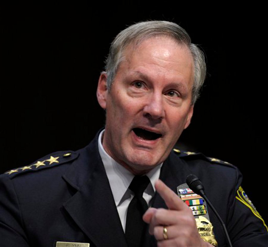 Milwaukee Police Chief Edward Flynn responds to a question by Senate Judiciary Committee member Sen. Lindsey Graham, R-S.C. as he testifies on Capitol Hill in Washington on Feb. 27.