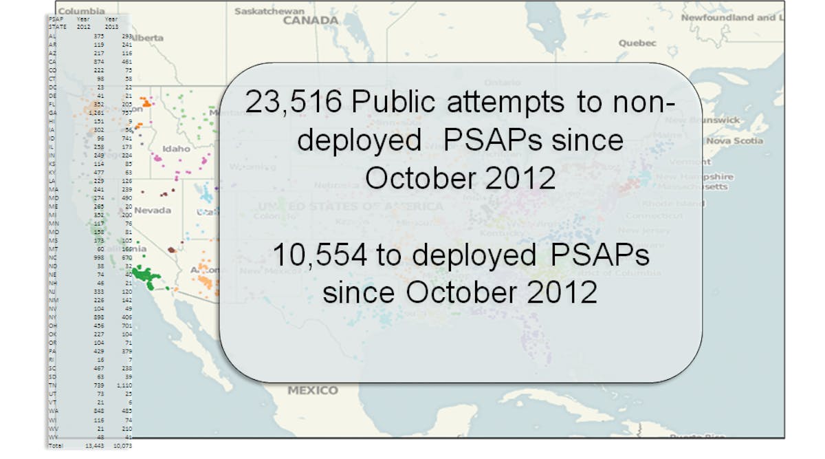 Map of Attempted Text to 911 Messages in United States: October 2012 to February 2013