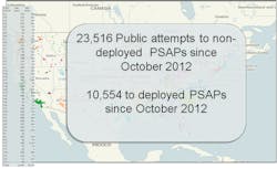 Map of Attempted Text to 911 Messages in United States: October 2012 to February 2013 Map of Attempted Text to 911 Messages in United States: October 2012 to February 2013