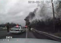The Prince George's County police officer was attempting to remove the victim when the vehicle suddenly burst into flames on March 18. The Prince George's County police officer was attempting to remove the victim when the vehicle suddenly burst into flames on March 18.