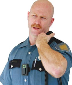 The camera that Pigeon Forge police would wear attaches to a shirt or lapel. This officer has it in the middle of his shirt along his buttons line.