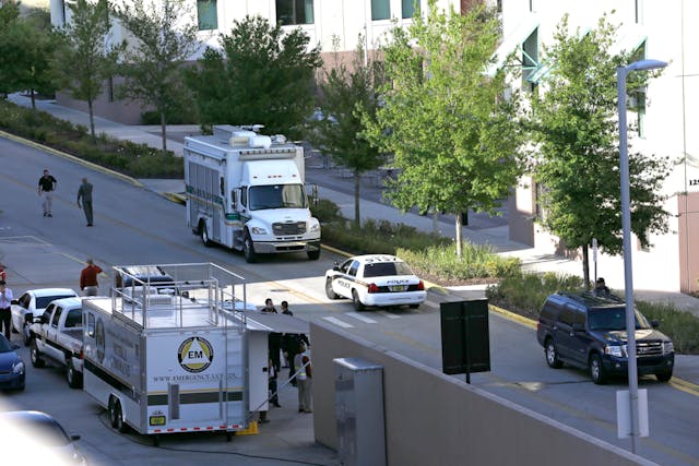 Various police agencies are seen during an investigation at the University of Central Florida on March 18 in Orlando, Fla.
