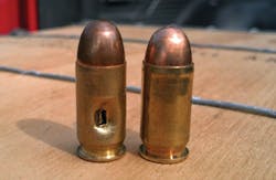 Factory fresh, flawed ammunition (left) hole in case, no powder (right) over-seated bullet, will not chamber Factory fresh, flawed ammunition (left) hole in case, no powder (right) over-seated bullet, will not chamber