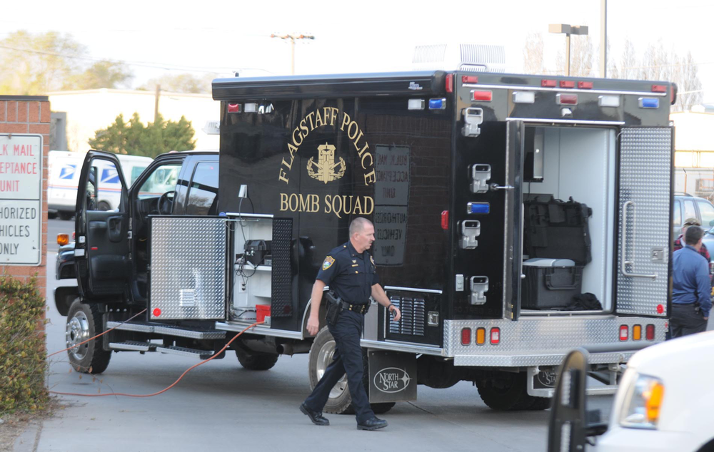 Flagstaff, Ariz., police responding to a bomb threat at the Flagstaff Post Office on Postal Boulevard on April 11.