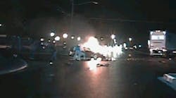 Wyoming police officers helped save three men following a fiery wreck on April 20. Wyoming police officers helped save three men following a fiery wreck on April 20.