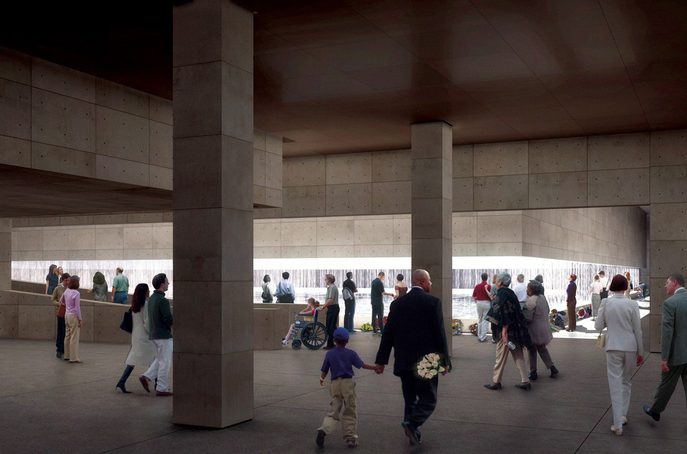 An artist rendering released by the Lower Manhattan Development Corporation of the Memorial Hall looking at the South Footprint is shown.