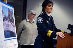 Chief of police Janee Harteau addresses the media about the motorcycle accident on May 15 Minneapolis City Hall.