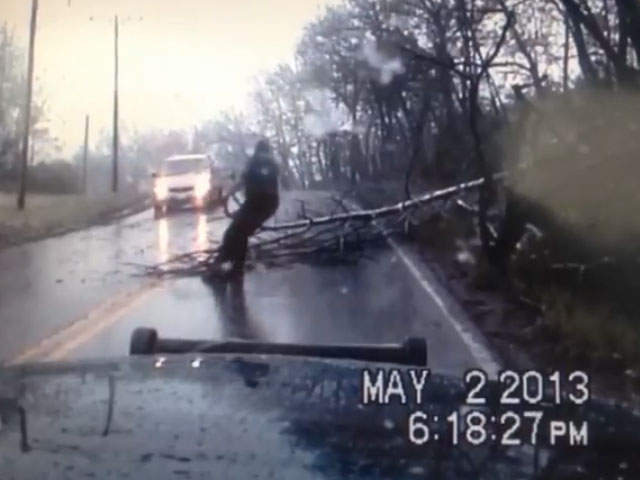 Dashcam video captured the entire incident, and Kansas City Police Officer Pepper Walker's colleagues can be heard rolling with laughter.