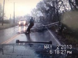 Dashcam video captured the entire incident, and Kansas City Police Officer Pepper Walker's colleagues can be heard rolling with laughter. Dashcam video captured the entire incident, and Kansas City Police Officer Pepper Walker's colleagues can be heard rolling with laughter.