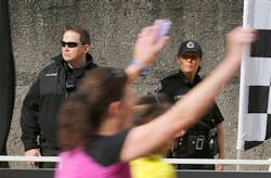 Pittsburgh Police stand guard as runners head to the finish of the Pittsburgh Marathon on May 5. Pittsburgh Police stand guard as runners head to the finish of the Pittsburgh Marathon on May 5.