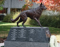 The Virginia Police Canine Memorial is seen adjacent to the Veterinary Teaching Hospital in Blacksburg, Va. The Virginia Police Canine Memorial is seen adjacent to the Veterinary Teaching Hospital in Blacksburg, Va.