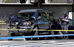 New York City Police investigate an automobile that was involved in a accident on New York's Upper West Side on June 4. New York City Police investigate an automobile that was involved in a accident on New York's Upper West Side on June 4.