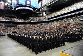 The NYPD graduates 781 new police officers during a ceremony at the Barclays Center in Brooklyn on July 2.