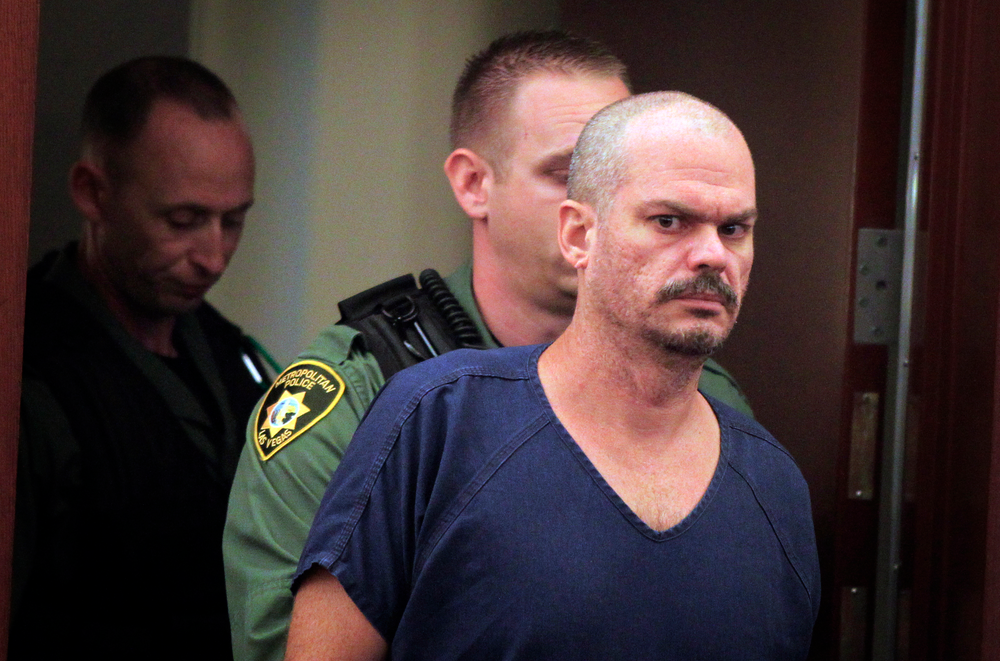 David Brutsche, who identifies himself as a 'sovereign citizen,' appears in Las Vegas Justice Court at the Regional Justice Center in Las Vegas, Nev. on Aug. 23.