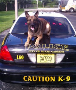 Max, a Miami Gardens Police Department K-9, died after being mortally injured investigating a burglary call on Sept. 12.