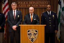 NYPD Commissioner Ray Kelly speaks to the media during a news conference alongside Chief of Detectives Phil Pulaski, left, and Chief of Department Philip Banks, right, at One Police Plaza.