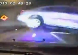 A suspect's vehicle went airborne and collided with a Milwaukee County deputy's cruiser on Oct. 29 during a police pursuit. A suspect's vehicle went airborne and collided with a Milwaukee County deputy's cruiser on Oct. 29 during a police pursuit.