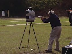 The Alpha Elite Series vest from Point Blank Enterprises is shot at close range during SWAT Round-Up in Orlando on Nov. 13.