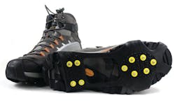 Crampons provide the needed foot traction on ice Crampons provide the needed foot traction on ice