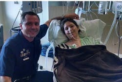 Denver Police Officer Dwayne Huddleston is shown with Alexis Davis at the hospital. Denver Police Officer Dwayne Huddleston is shown with Alexis Davis at the hospital.