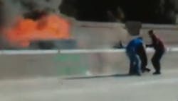 LAPD Officer Don Thompson helped pull a trapped man from a burning station wagon while he was driving to work on Christmas Day. LAPD Officer Don Thompson helped pull a trapped man from a burning station wagon while he was driving to work on Christmas Day.