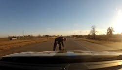 Dashcam video shows Evansville Sgt. Jason Cullum traveling on I-164 when he stopped his cruiser to retrieve a young girl's teddy bear from the road. Dashcam video shows Evansville Sgt. Jason Cullum traveling on I-164 when he stopped his cruiser to retrieve a young girl's teddy bear from the road.