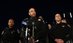 Bay Area Rapid Transit police Chief Kenton Rainey, center, speaks to the media outside Eden Medical Center in Castro Valley, Calif. on Jan. 21. Bay Area Rapid Transit police Chief Kenton Rainey, center, speaks to the media outside Eden Medical Center in Castro Valley, Calif. on Jan. 21.