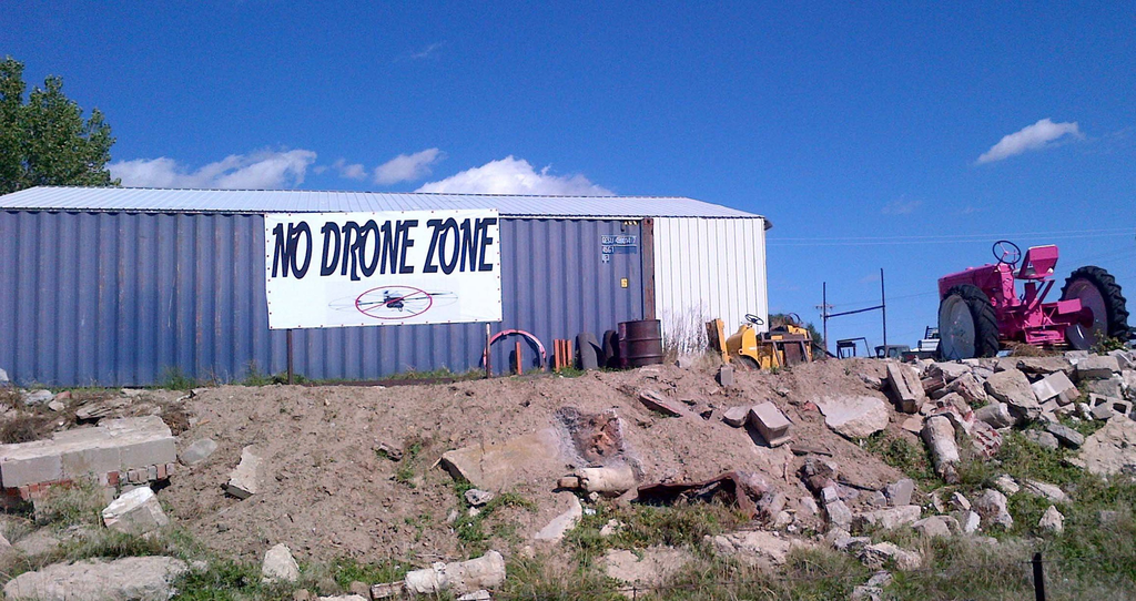 Deer Tail, Colo., Mayor Frank Fields' anti-drone message could be seen from Interstate 70 before it was stolen.