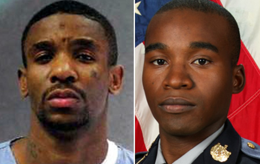 Kevon Neal, left, and Officer Adrian Morris