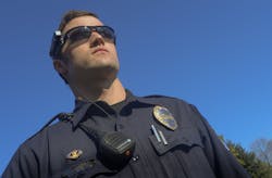 Officer Aaron Waddell of the Laurel Police Departmentwears a camera mounted to his sunglasses to monitor his interactions with the public.