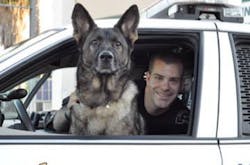 K-9 Bruno is seen with Officer RJ Young
