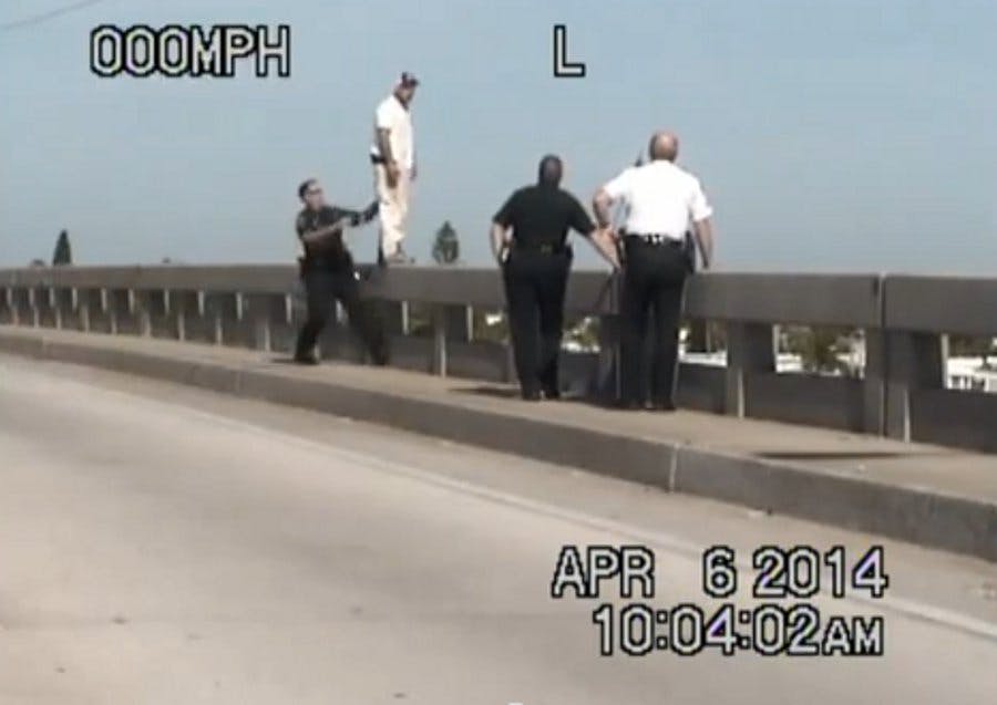 Three Pinellas County deputies teamed up over the weekend to stop a man from jumping off a bridge.