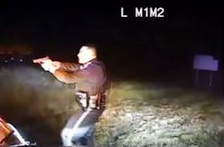 New Mexico State Police Officer Jonathan Wright shot the suspect in the arm as he drove toward him. New Mexico State Police Officer Jonathan Wright shot the suspect in the arm as he drove toward him.