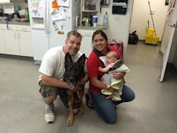 Anaheim Police Officer R.J. Young and his family are seen with K-9 Bruno during a recent visit. Anaheim Police Officer R.J. Young and his family are seen with K-9 Bruno during a recent visit.