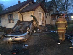 A driver who refused to stop for airport police Sunday night continued into St. Paul where his vehicle collided with a car carrying an 8-month-old baby, clipped a utility pole and crashed into a house. A driver who refused to stop for airport police Sunday night continued into St. Paul where his vehicle collided with a car carrying an 8-month-old baby, clipped a utility pole and crashed into a house.