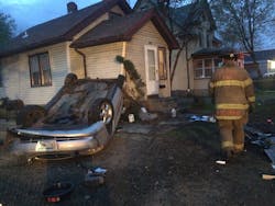 A driver who refused to stop for airport police Sunday night continued into St. Paul where his vehicle collided with a car carrying an 8-month-old baby, clipped a utility pole and crashed into a house.