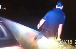 Dashcam video has been released of a Missouri City, Texas police officer jumping off a bridge to escape being struck during a traffic stop.