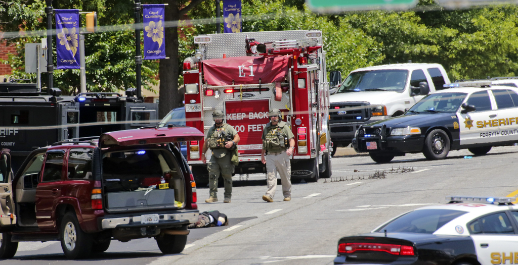 A sheriff's deputy was shot in the leg on June 6 at the Forsyth County Courthouse in Cumming, Ga.