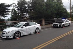 A man struck a Puyallup police car Tuesday during a pursuit that stemmed from a domestic violence incident. A man struck a Puyallup police car Tuesday during a pursuit that stemmed from a domestic violence incident.