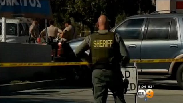 Law enforcement officers were searching Moreno Valley late Tuesday for one or two suspects after a deputy responding to an assault-with-a-deadly weapon call was injured.