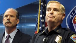 Albuquerque Mayor Richard Berry, left, and Police Chief Gorden Eden speak to reporters on April 10. Albuquerque Mayor Richard Berry, left, and Police Chief Gorden Eden speak to reporters on April 10.
