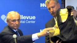 NYPD Commissioner William Bratton says that Detective Mario Muniz was shot in his upper-right chest area, but that it was stopped by his bulletproof vest. NYPD Commissioner William Bratton says that Detective Mario Muniz was shot in his upper-right chest area, but that it was stopped by his bulletproof vest.