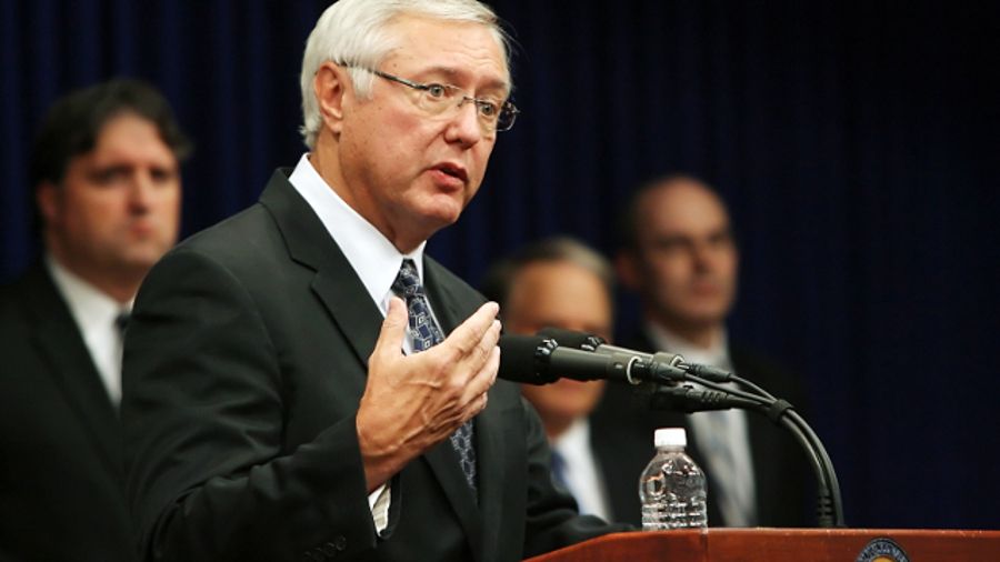 Pennsylvania State Police Commissioner Frank Noonan holds a news conference.