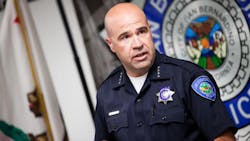 San Bernardino Police Chief Jarrod Burguan speaks at a press confernce announcing charges in the shooting of Officer Gabriel Garcia. San Bernardino Police Chief Jarrod Burguan speaks at a press confernce announcing charges in the shooting of Officer Gabriel Garcia.
