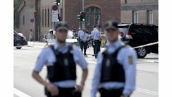 Police are seen outside Town Hall Square, Raadhuspladsen, in Copenhagen on Sept. 16. Police are seen outside Town Hall Square, Raadhuspladsen, in Copenhagen on Sept. 16.