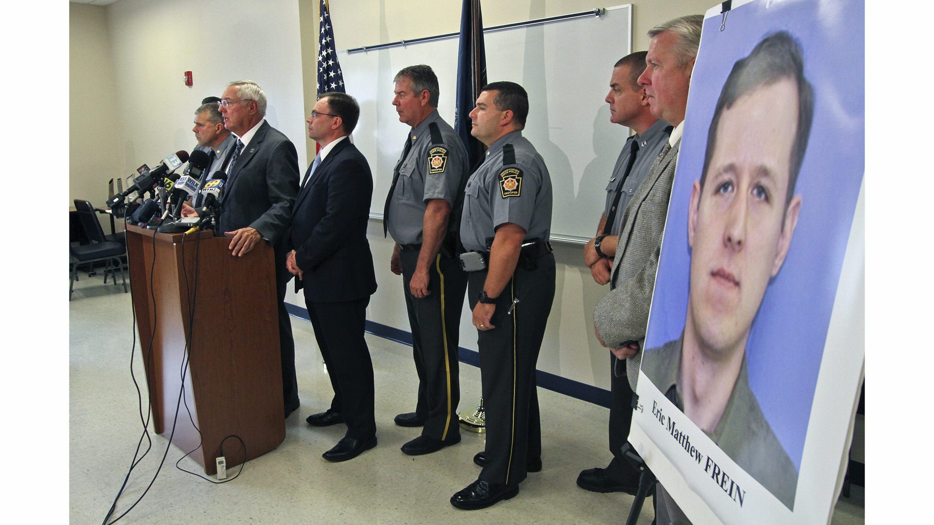 Pennsylvania State Police Commissioner Frank Noonan, speaks during a news conference in Blooming Grove Twp, Pa. on Sept. 16.