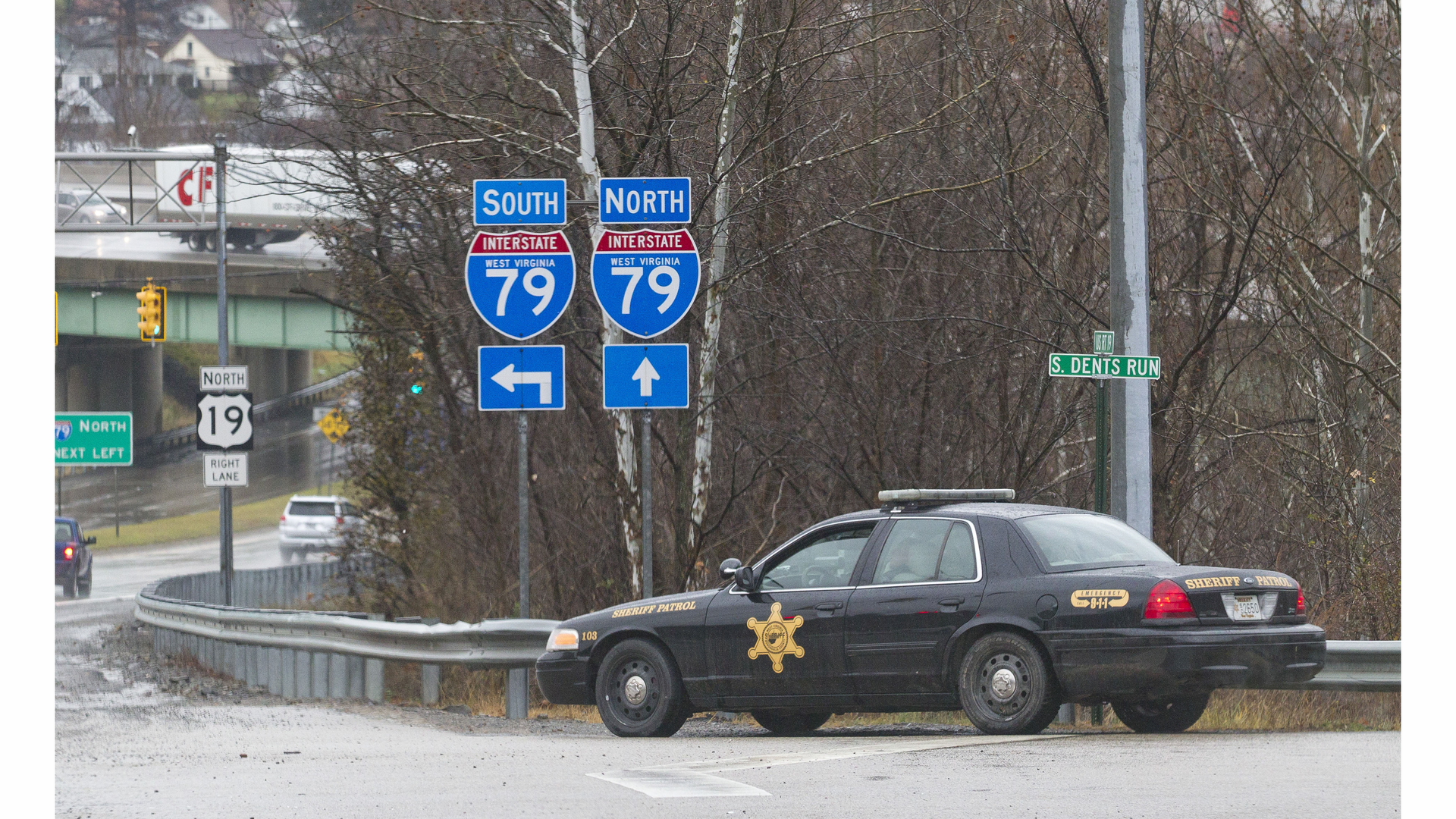 A Sheriffs department patrol car is parked on the exit ramp of exit 155 of I-79 in Morgantown, W.V. on Dec. 1.