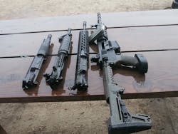 We tested carbine lengths from 7.5 to 16 inches, supplied by Franklin Armory of Morgan Hill, Calif. The 7.5 inch upper, far left, is lightweight and highly maneuverable. There are plenty of reasons why an officer would rather have a shorter AR-15 upper. While the shorter barrels make the carbine pistol sized, they can out perform a pistol. We tested carbine lengths from 7.5 to 16 inches, supplied by Franklin Armory of Morgan Hill, Calif. The 7.5 inch upper, far left, is lightweight and highly maneuverable. There are plenty of reasons why an officer would rather have a shorter AR-15 upper. While the shorter barrels make the carbine pistol sized, they can out perform a pistol.