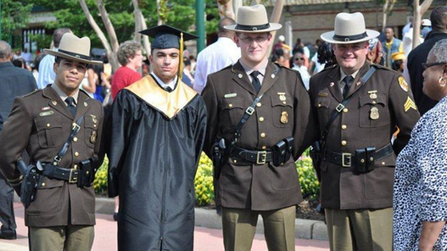 Maryland State Police Sgt. Forrester, Trooper Mross and Trooper DeSantis attended Ryan Shymoniak's graduation to support him and honor his father.