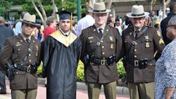 Maryland State Police Sgt. Forrester, Trooper Mross and Trooper DeSantis attended Ryan Shymoniak&apos;s graduation to support him and honor his father.